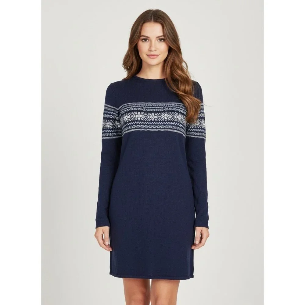 Vtg Y2K Esprit De Corp Fair Isle Sweater Dress | 90s Old Money Dark Academia Lg - Picture 1 of 8